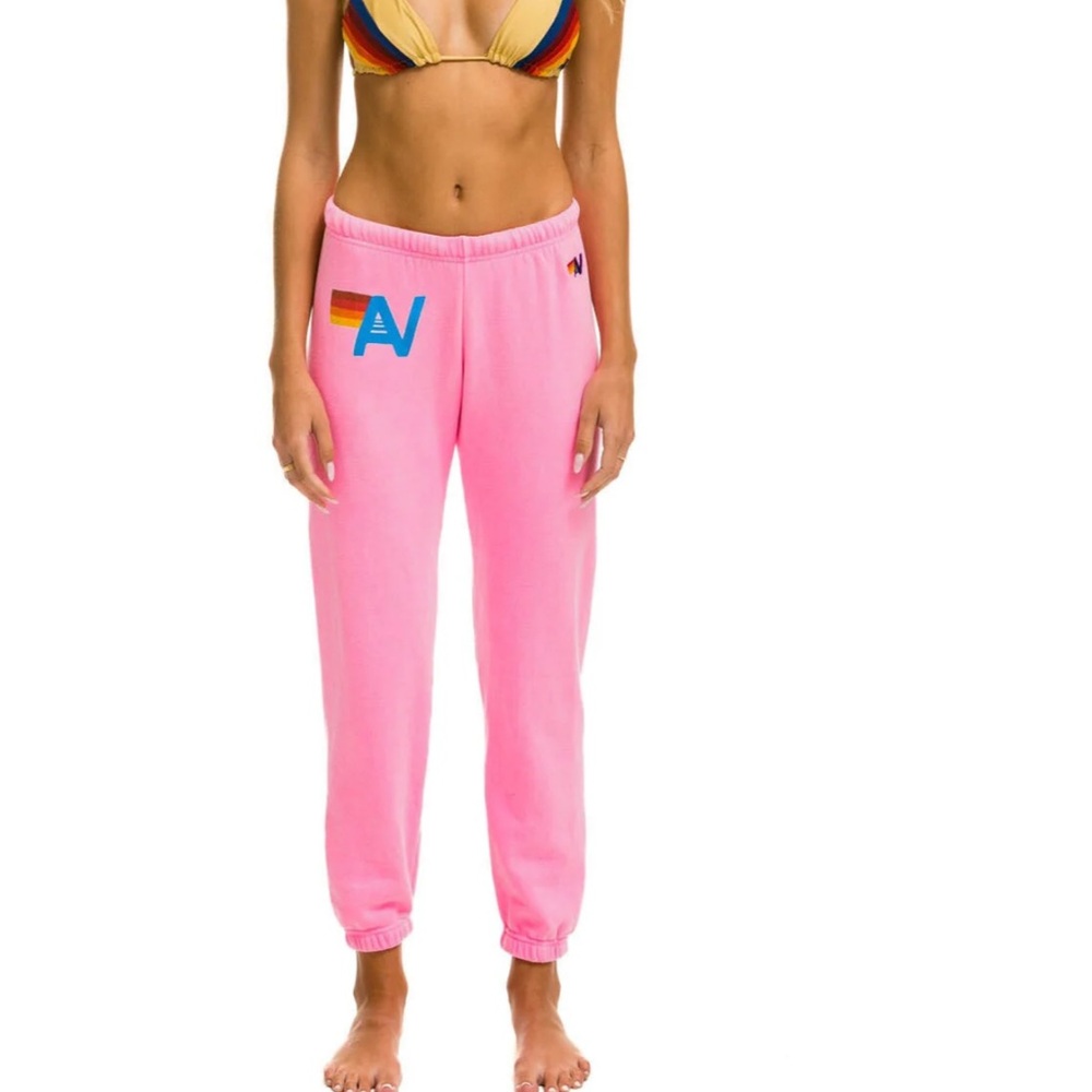 Aviator Nation Pink Sweatpants with Vibrant Logo - the hamptons - medium
